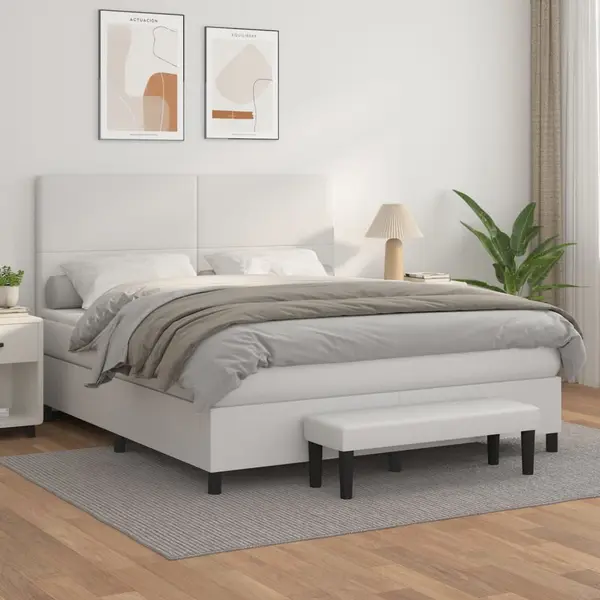 Gossi pat box spring cu saltea, alb, 180x200 cm, piele ecologica