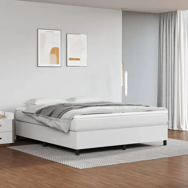 Gossi pat box spring cu saltea, alb, 180x200 cm, piele ecologica