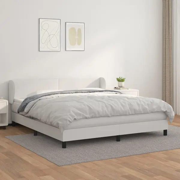 Gossi pat box spring cu saltea, alb, 180x200 cm, piele ecologica