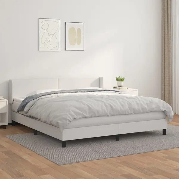 Gossi pat box spring cu saltea, alb, 180x200 cm, piele ecologica