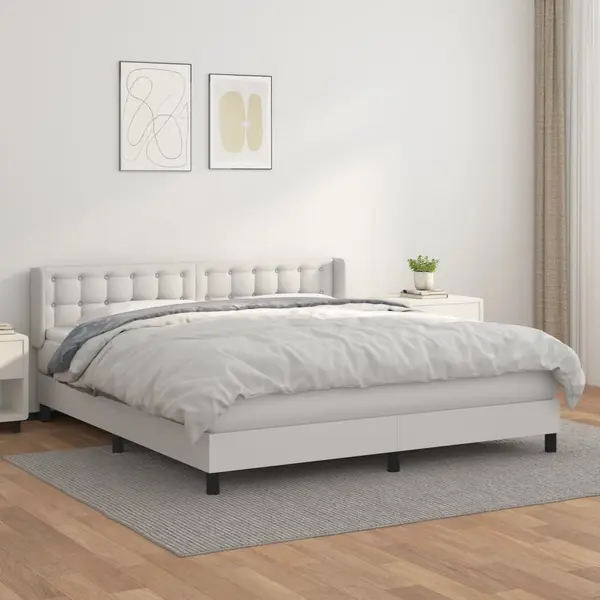 Gossi pat box spring cu saltea, alb, 180x200 cm, piele ecologica