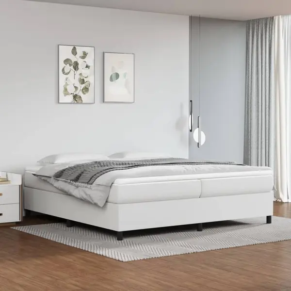 Gossi pat box spring cu saltea, alb, 200x200 cm, piele ecologica