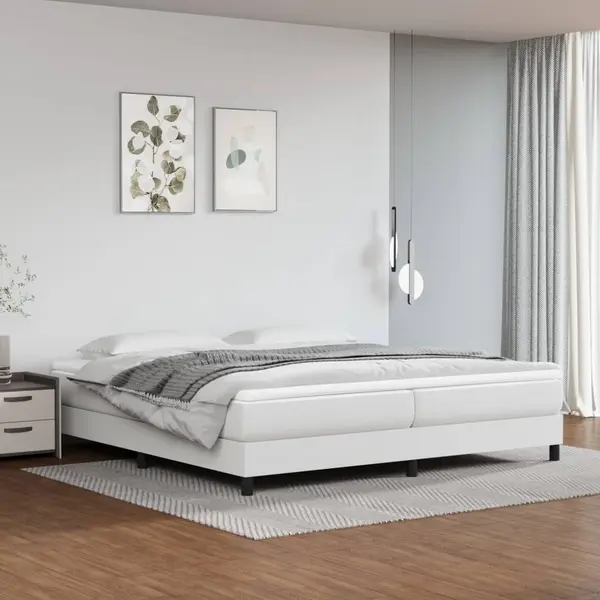 Gossi pat box spring cu saltea, alb, 200x200 cm, piele ecologica