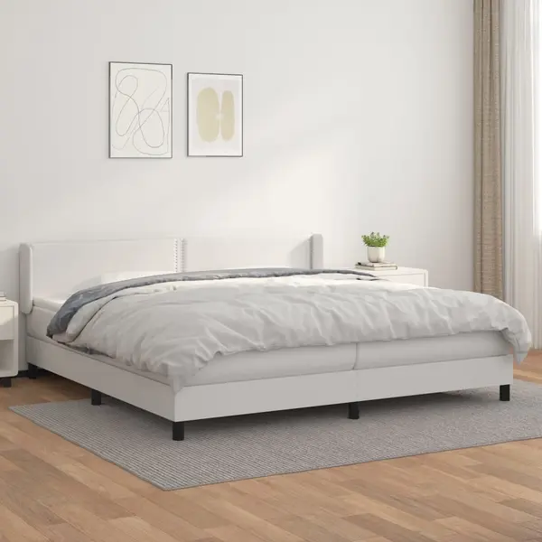 Gossi pat box spring cu saltea, alb, 200x200 cm, piele ecologica