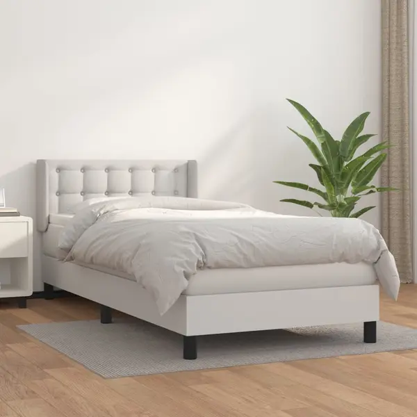 Gossi pat box spring cu saltea, alb, 80x200 cm, piele ecologica