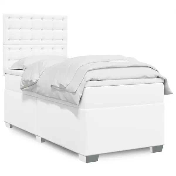 Gossi pat box spring cu saltea, alb, 90x190 cm, piele ecologica