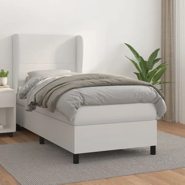 Gossi pat box spring cu saltea, alb, 90x190 cm, piele ecologica