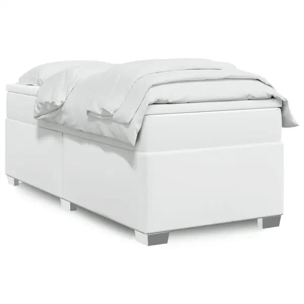 Gossi pat box spring cu saltea, alb, 90x190 cm, piele ecologica