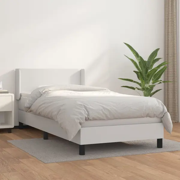 Gossi pat box spring cu saltea, alb, 90x200 cm, piele ecologica