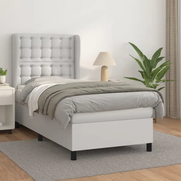 Gossi pat box spring cu saltea, alb, 90x200 cm, piele ecologica