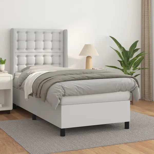 Gossi pat box spring cu saltea, alb, 90x200 cm, piele ecologica