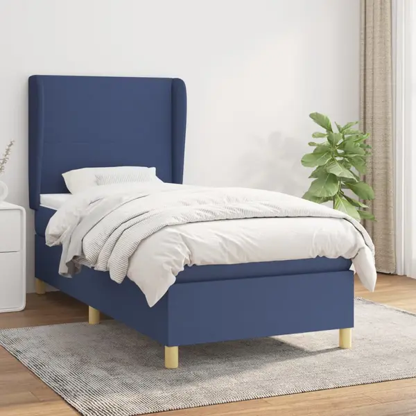 Gossi pat box spring cu saltea, albastru, 100x200 cm, textil