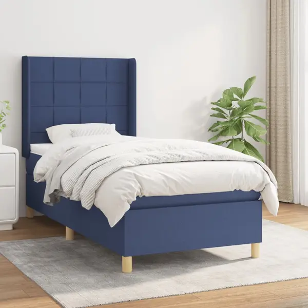 Gossi pat box spring cu saltea, albastru, 100x200 cm, textil
