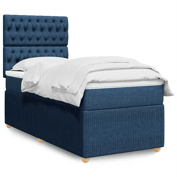 Gossi pat box spring cu saltea, albastru, 100x200 cm, textil