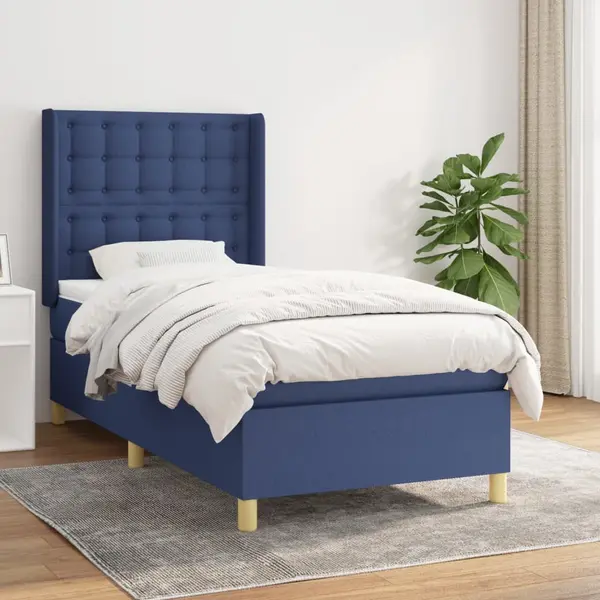 Gossi pat box spring cu saltea, albastru, 100x200 cm, textil
