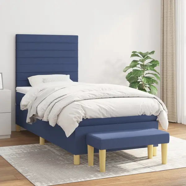 Gossi pat box spring cu saltea, albastru, 100x200 cm, textil