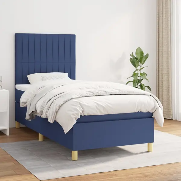 Gossi pat box spring cu saltea, albastru, 100x200 cm, textil