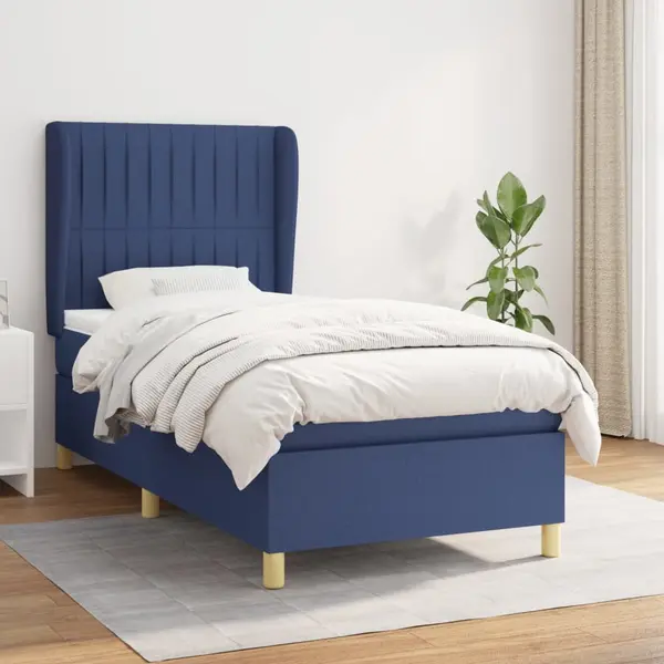 Gossi pat box spring cu saltea, albastru, 100x200 cm, textil