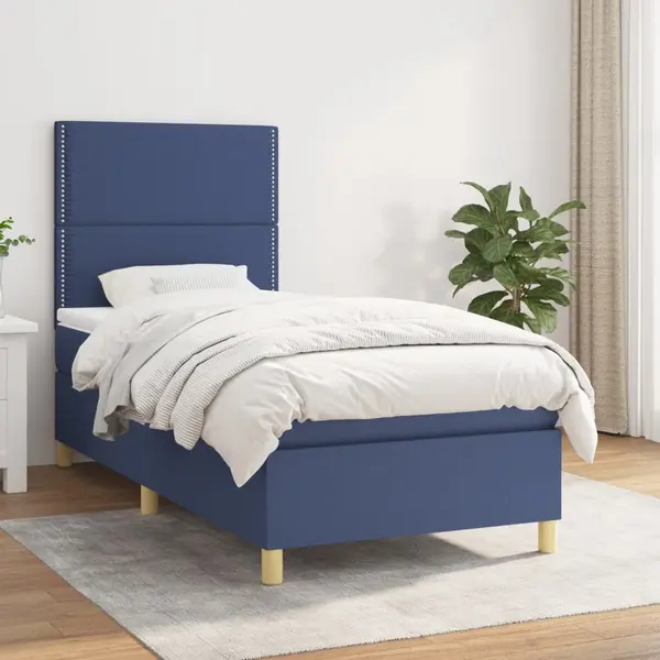 Gossi pat box spring cu saltea, albastru, 100x200 cm, textil