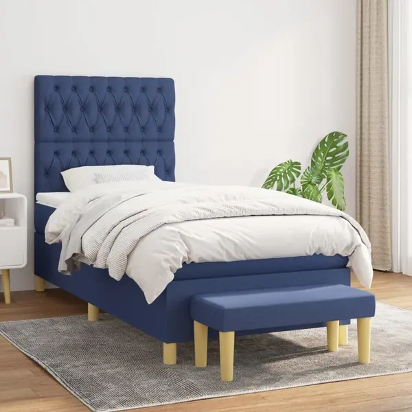 Gossi pat box spring cu saltea, albastru, 100x200 cm, textil