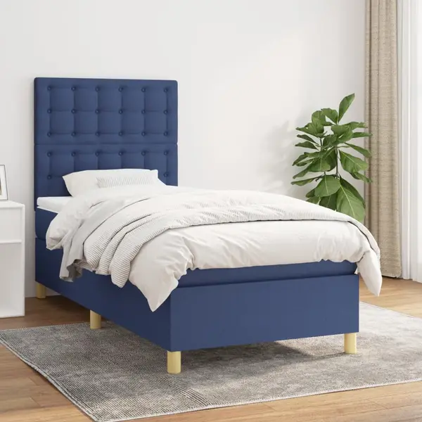 Gossi pat box spring cu saltea, albastru, 100x200 cm, textil