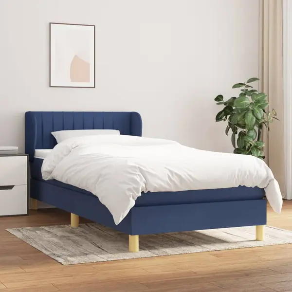 Gossi pat box spring cu saltea, albastru, 100x200 cm, textil