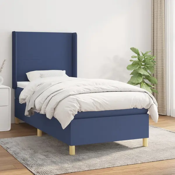 Gossi pat box spring cu saltea, albastru, 100x200 cm, textil