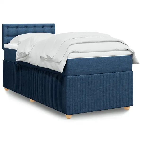 Gossi pat box spring cu saltea, albastru, 100x200 cm, textil