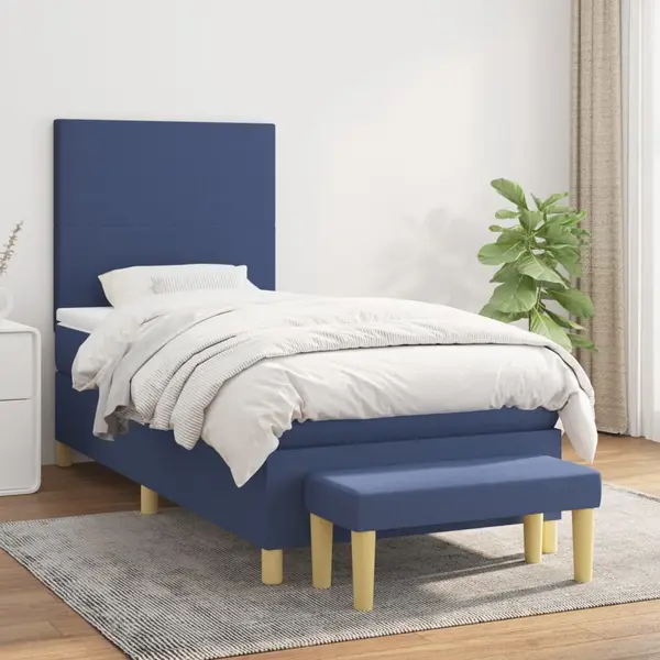 Gossi pat box spring cu saltea, albastru, 100x200 cm, textil