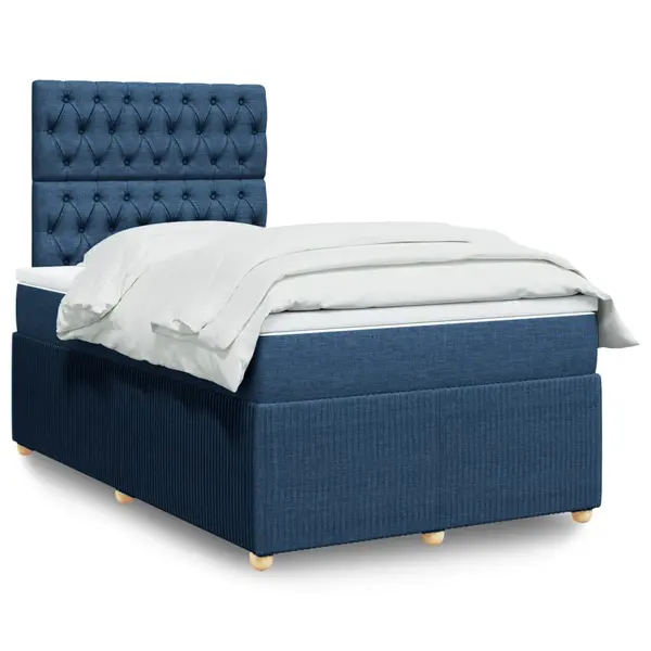Gossi pat box spring cu saltea, albastru, 120x190 cm, material textil