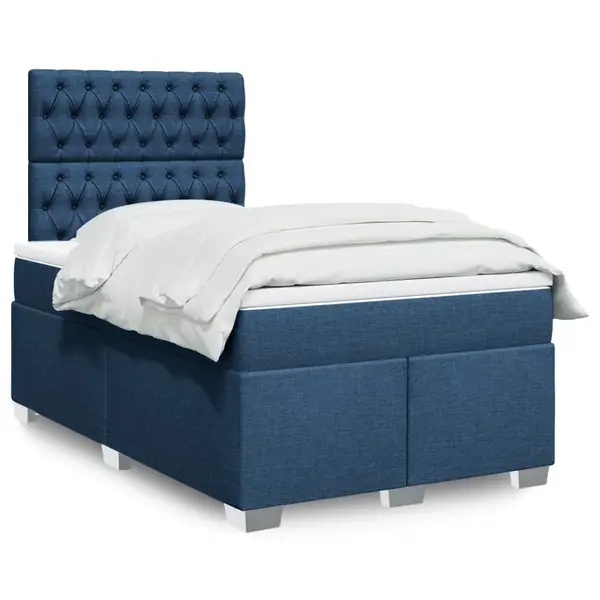 Gossi pat box spring cu saltea, albastru, 120x190 cm, material textil