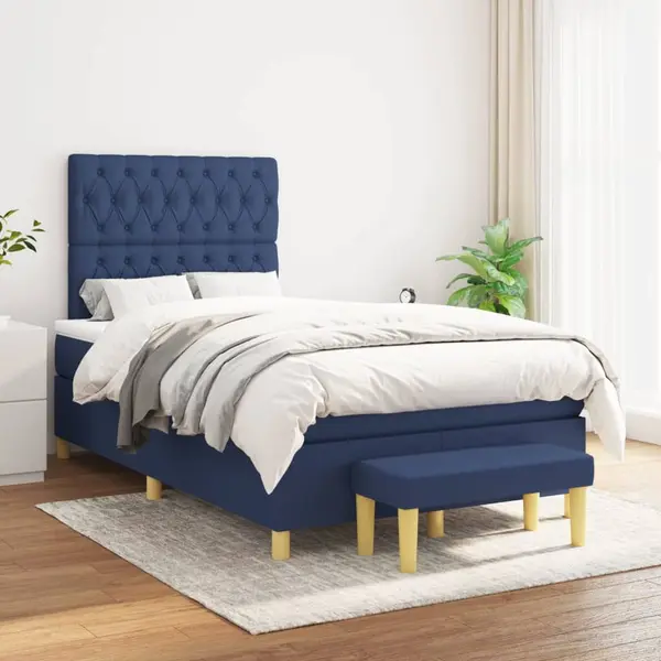 Gossi pat box spring cu saltea, albastru, 120x200 cm, textil
