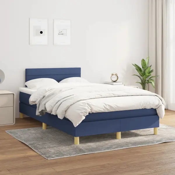 Gossi pat box spring cu saltea, albastru, 120x200 cm, textil
