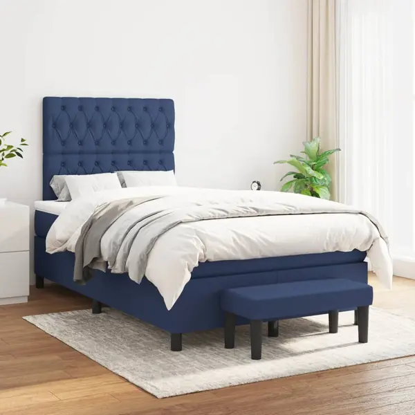 Gossi pat box spring cu saltea, albastru, 120x200 cm, textil