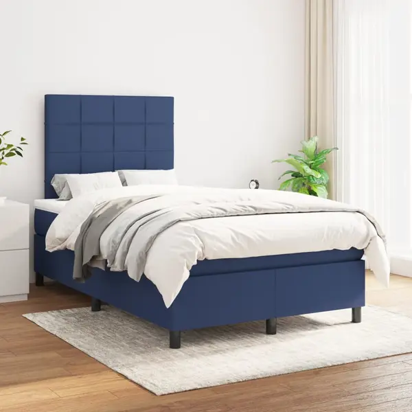 Gossi pat box spring cu saltea, albastru, 120x200 cm, textil
