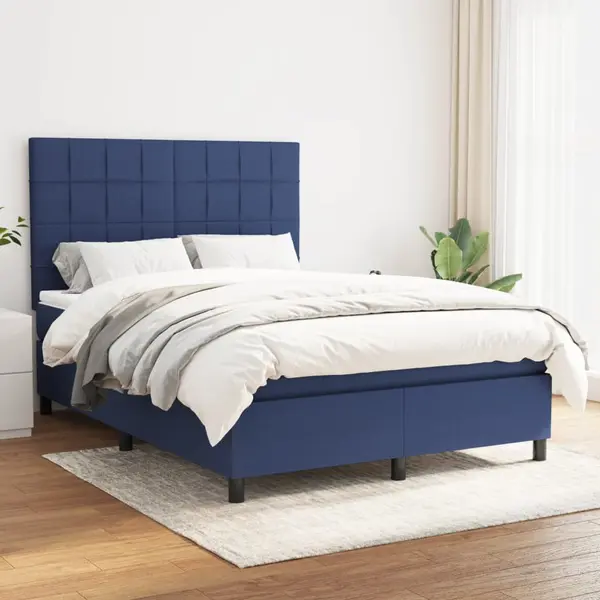 Gossi pat box spring cu saltea, albastru, 140x200 cm, textil