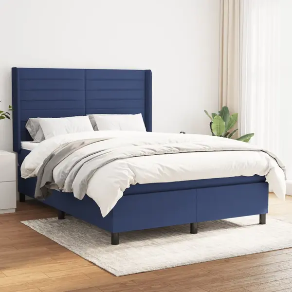Gossi pat box spring cu saltea, albastru, 140x200 cm, textil