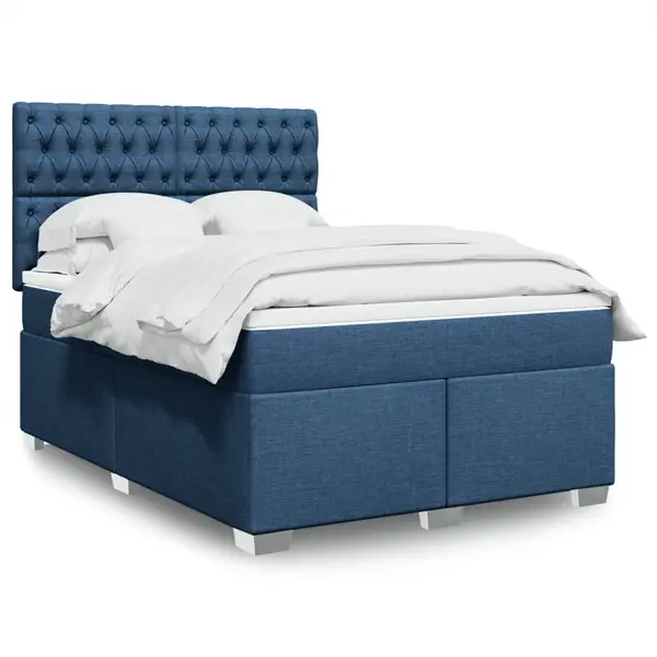 Gossi pat box spring cu saltea, albastru, 140x200 cm, textil