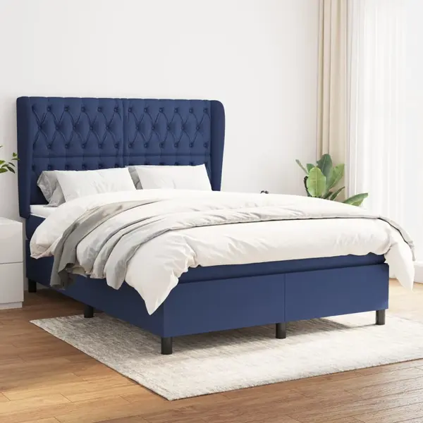 Gossi pat box spring cu saltea, albastru, 140x200 cm, textil
