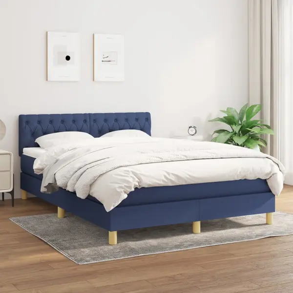 Gossi pat box spring cu saltea, albastru, 140x200 cm, textil