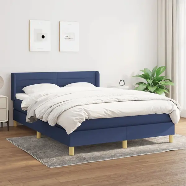 Gossi pat box spring cu saltea, albastru, 140x200 cm, textil