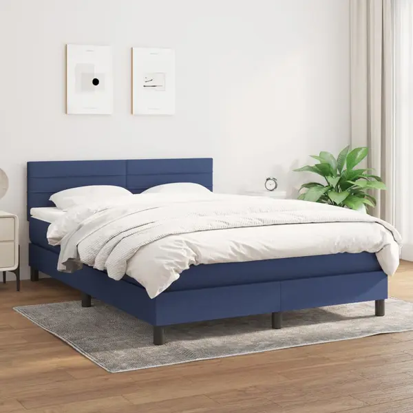 Gossi pat box spring cu saltea, albastru, 140x200 cm, textil