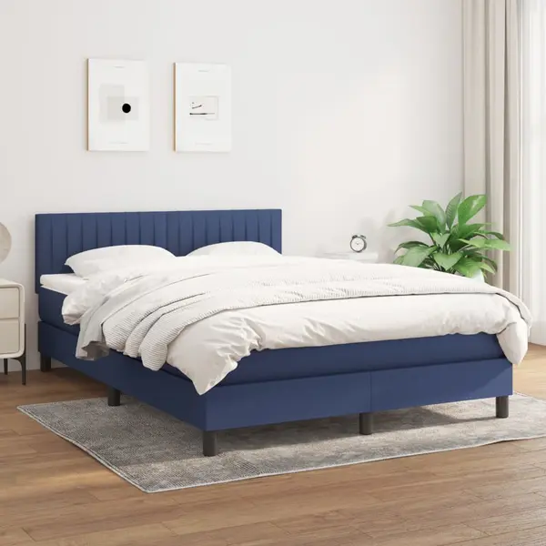Gossi pat box spring cu saltea, albastru, 140x200 cm, textil