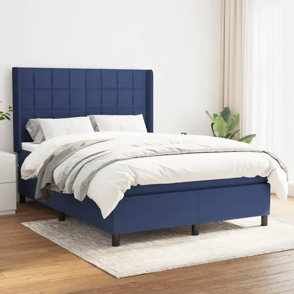 Gossi pat box spring cu saltea, albastru, 140x200 cm, textil