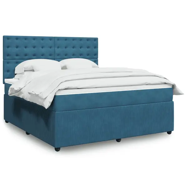 Gossi pat box spring cu saltea, albastru, 180x200 cm, catifea
