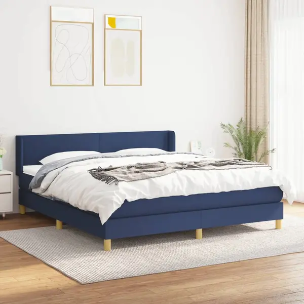Gossi pat box spring cu saltea, albastru, 180x200 cm, material textil