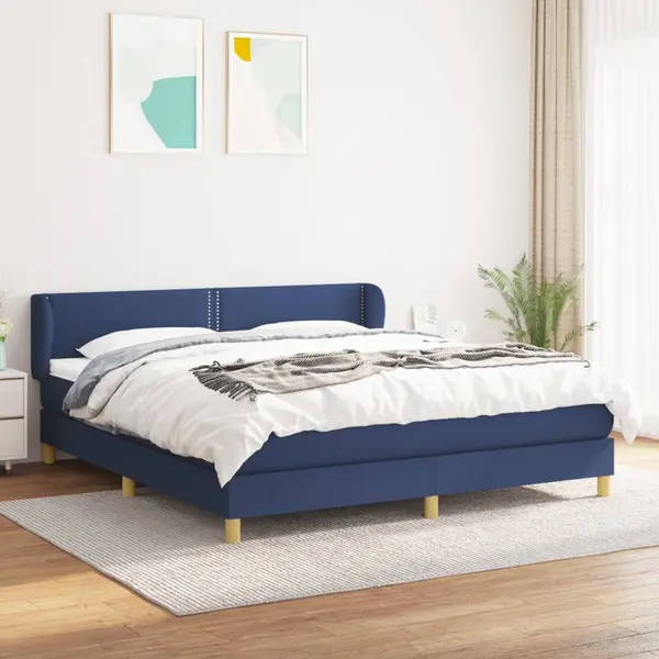 Gossi pat box spring cu saltea, albastru, 180x200 cm, material textil