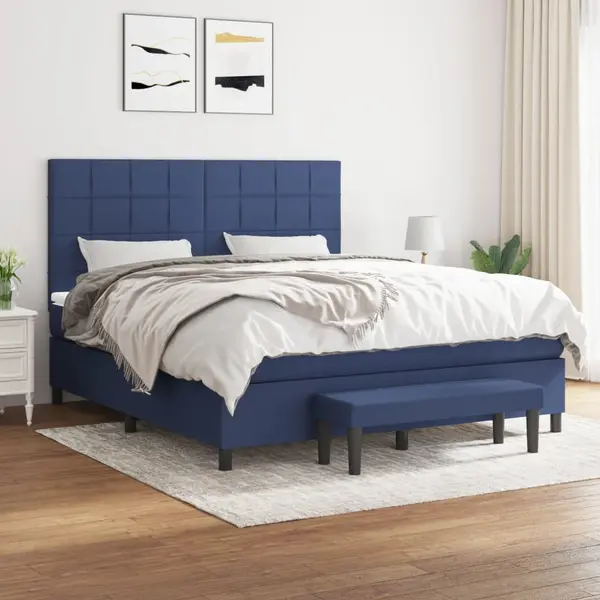 Gossi pat box spring cu saltea, albastru, 180x200 cm, material textil