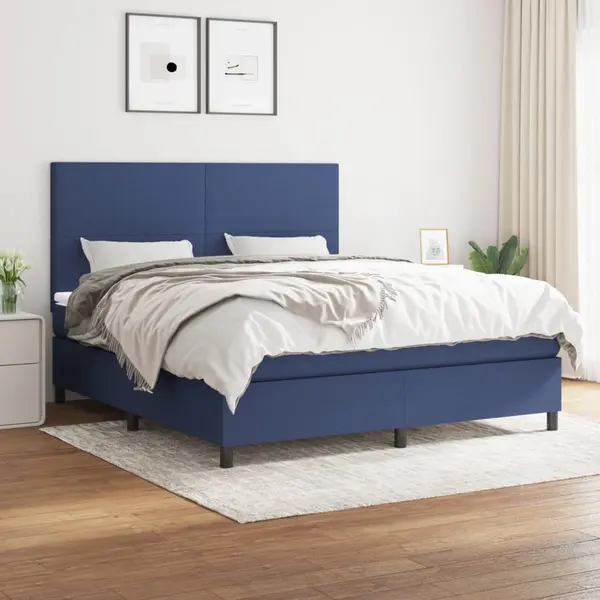 Gossi pat box spring cu saltea, albastru, 180x200 cm, material textil