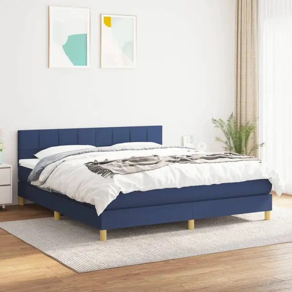 Gossi pat box spring cu saltea, albastru, 180x200 cm, material textil